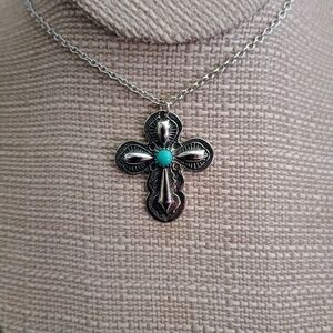 Fashion Jewelry Silver and Turquoise Cross Necklace